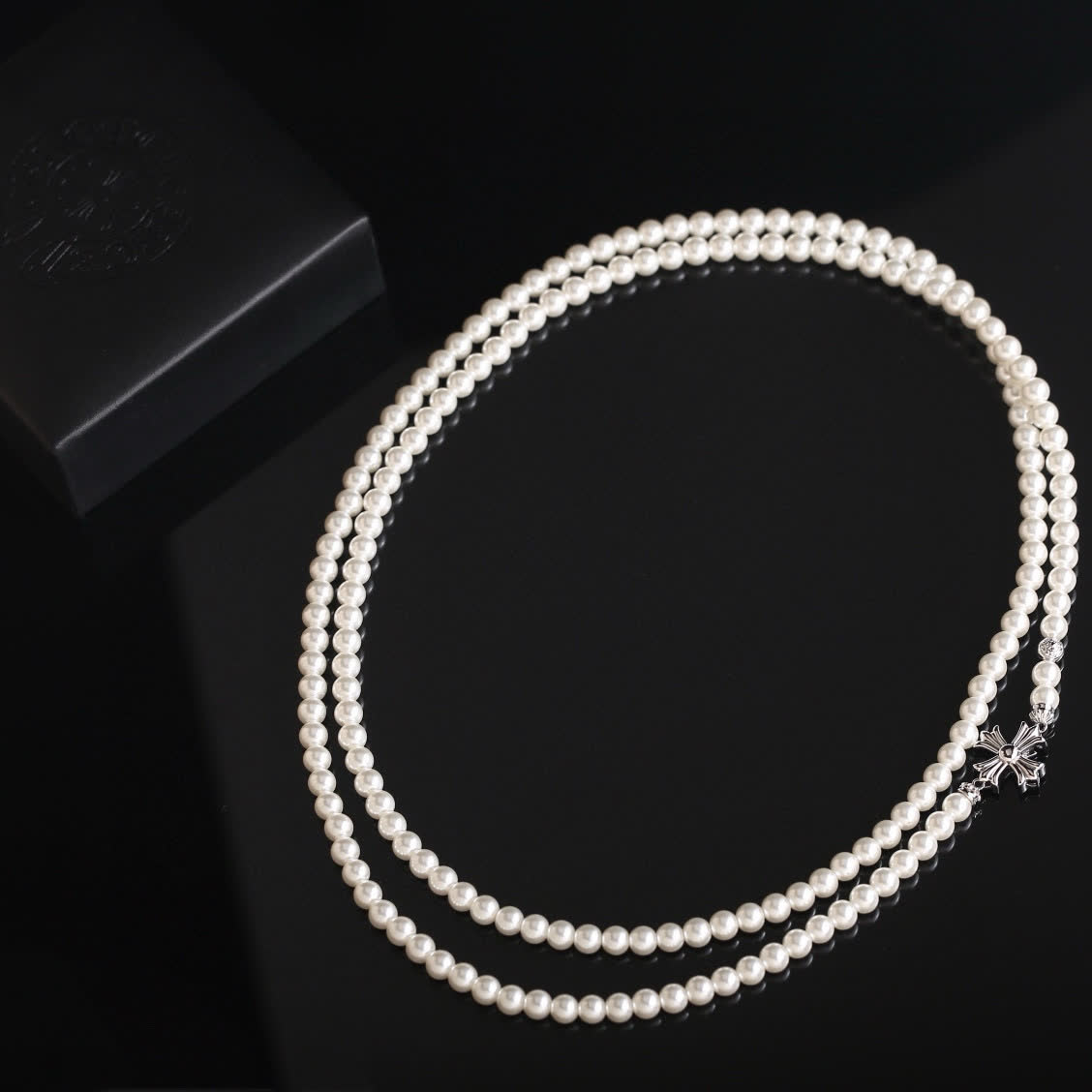 Chrome Hearts Pearl Earrings and Necklace Set
